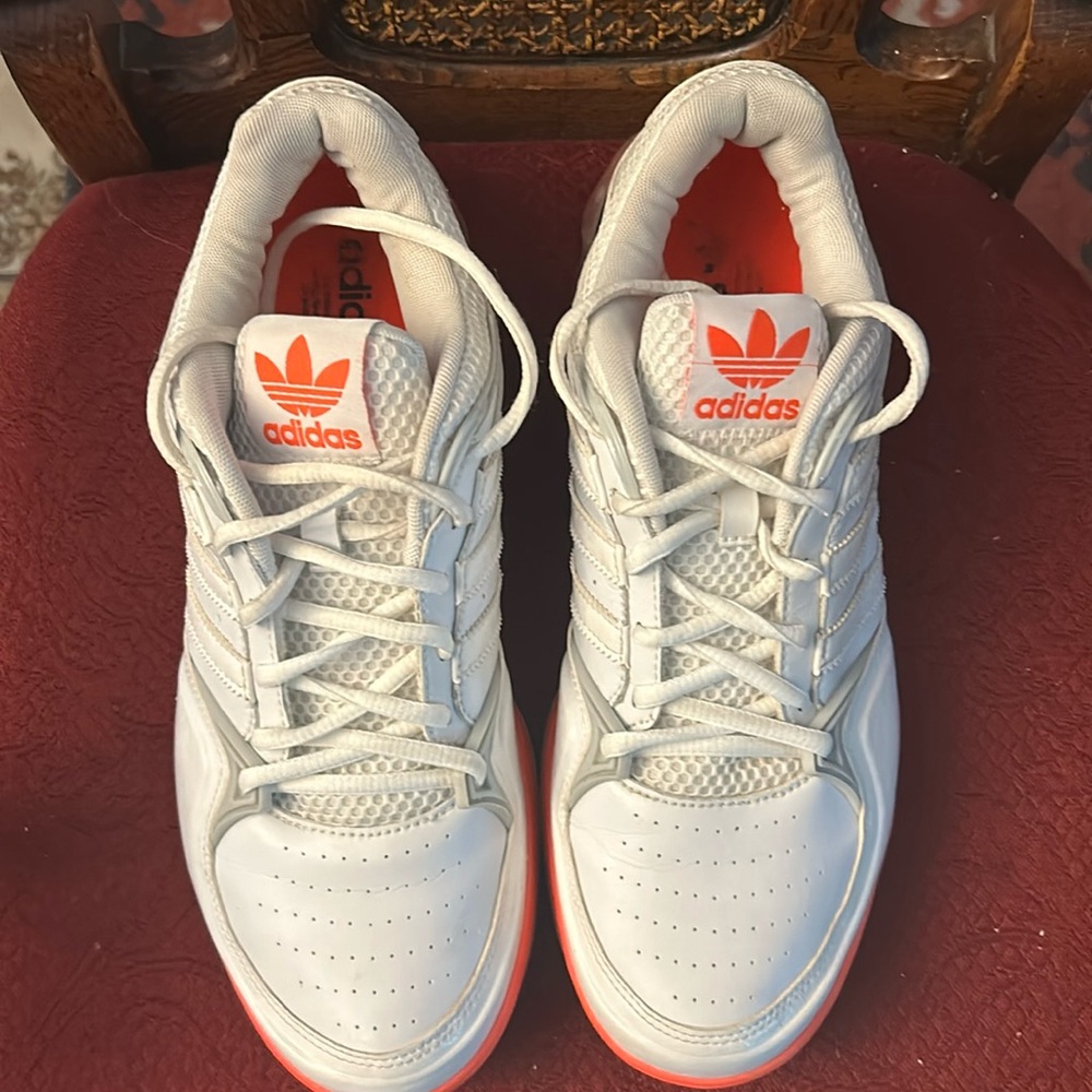 Adidas White/Orange MEGA soft cell sneakers 10.5